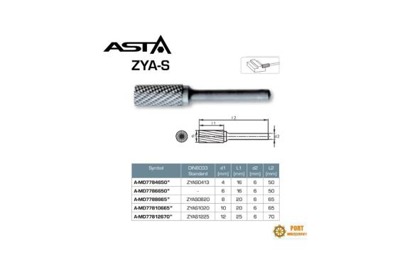 Frez pilnik szybkoobrotowy cylindryczny 10x20x6mm z nacięciem czołowym do metalu nacięcie podwójne X-cut ZYA-S Asta ( A-MD77810665 ) -C